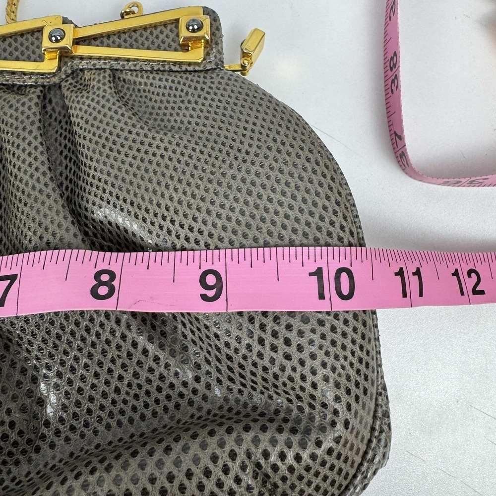 Vtg Ashneil 80s Gray Reptile Embossed Chain Shoulder Bag Purse Hong Kong - Picture 11 of 13